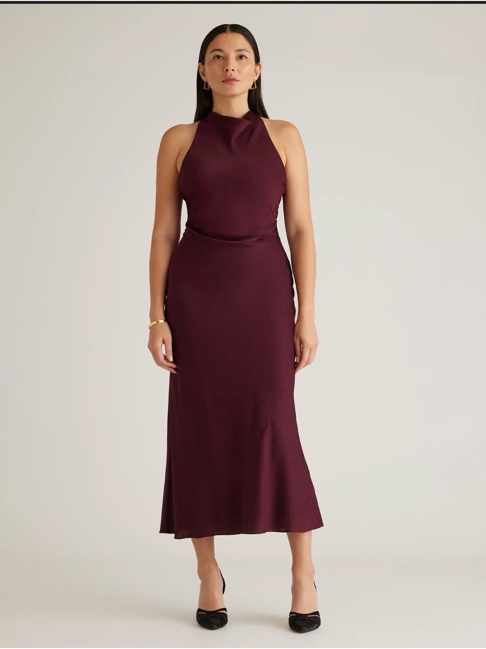Quince Silk High Neck Midi Dress in Winetasting Red